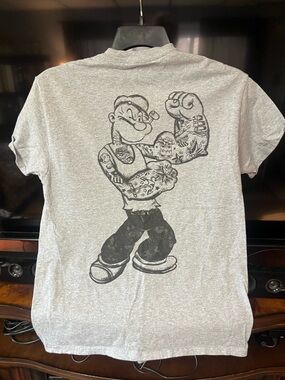 Popeye Tattoo Art Graphic Tee - gray young mens  small
